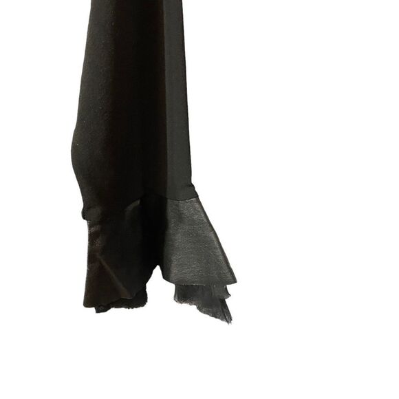 Alice & Olivia Black Lamb Leather Cuff Bell Sleeve Raw Edge Hem Dress Size L - Picture 6 of 12